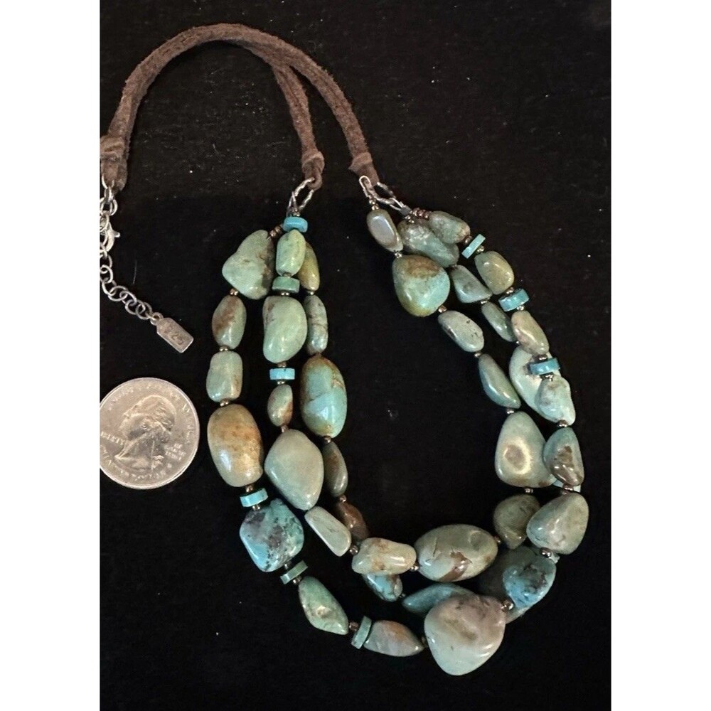 Peyote Bird Signed Leather Necklace Sterling Silver Turquoise Chunk Sundance 18”